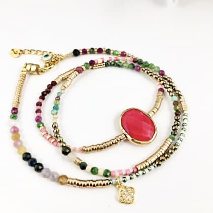 bracelet femme Alma pastille Fuchsia chalcedony vue générale